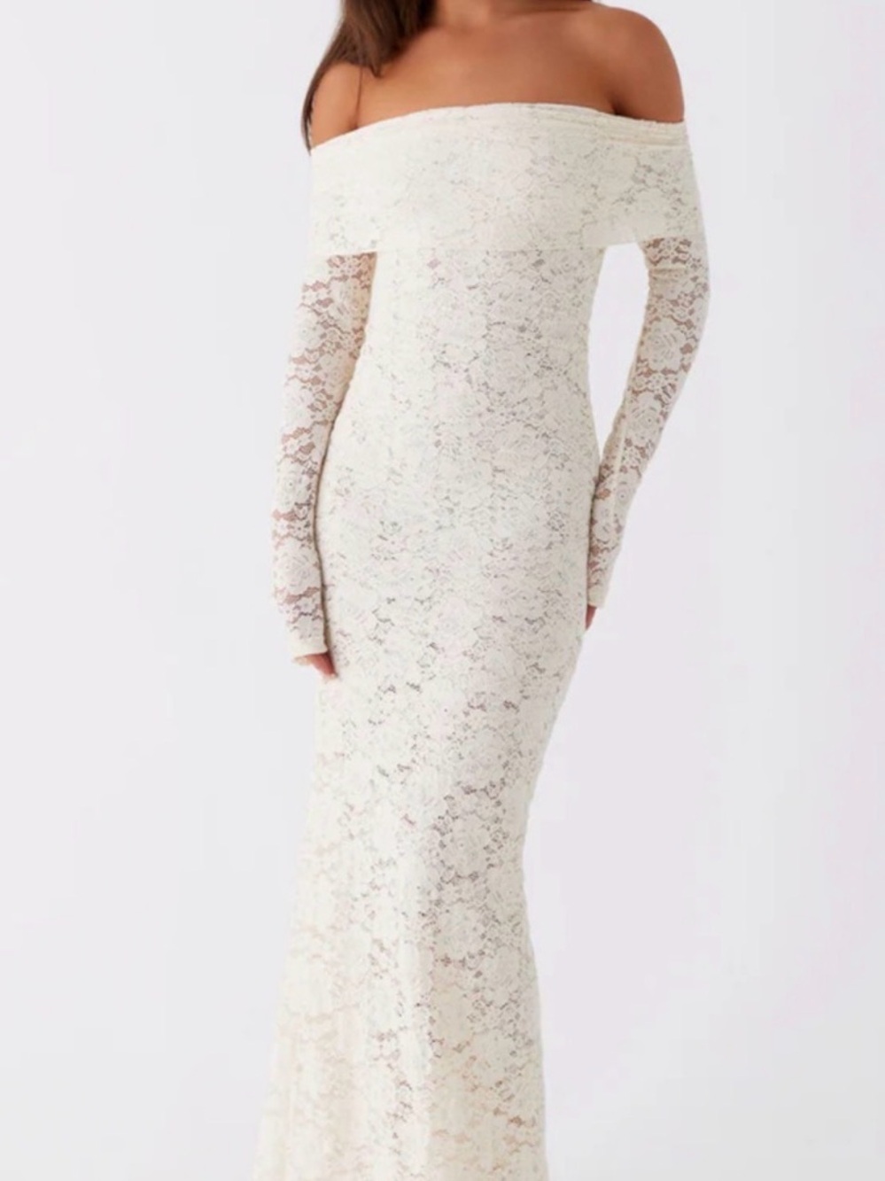 Peppermayo yours always Off-Shoulder Cream Lace Maxi Dress